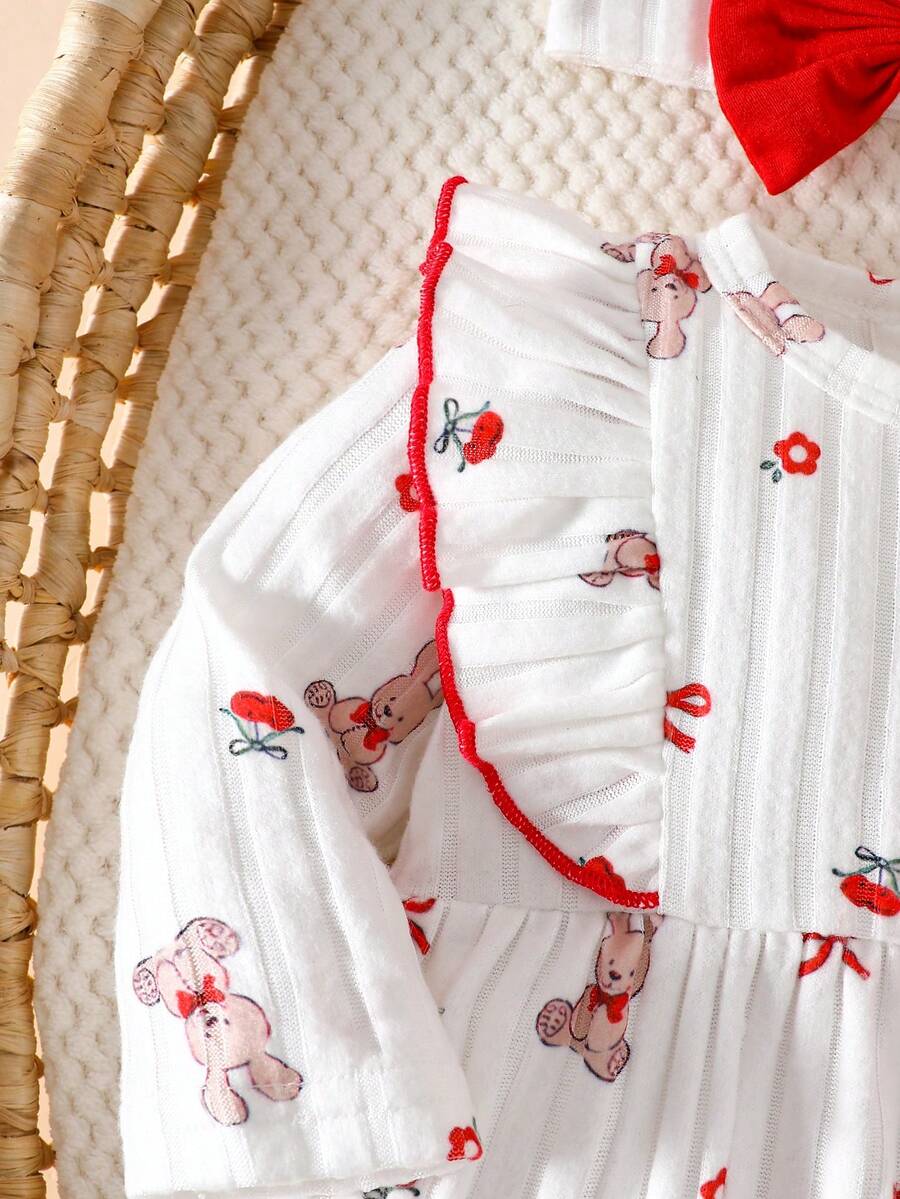 Baby Heart Pattern Dress and Headband Set for Cute All Season Daily Wear