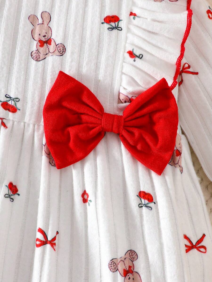 Baby Heart Pattern Dress and Headband Set for Cute All Season Daily Wear