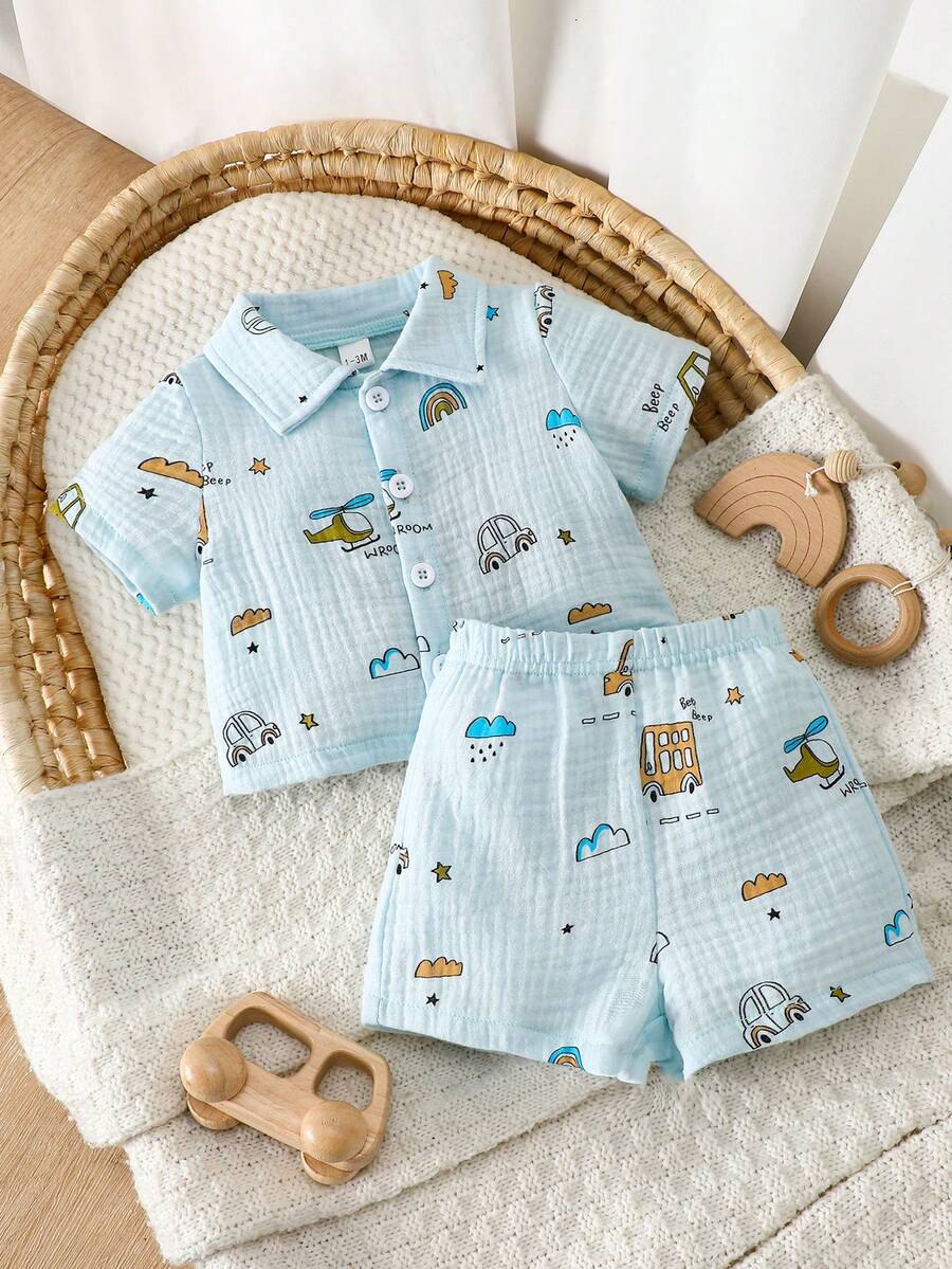 2PCS Baby Boy Gentleman Style Shirt and Shorts Set for Stylish Summer Daily Wear