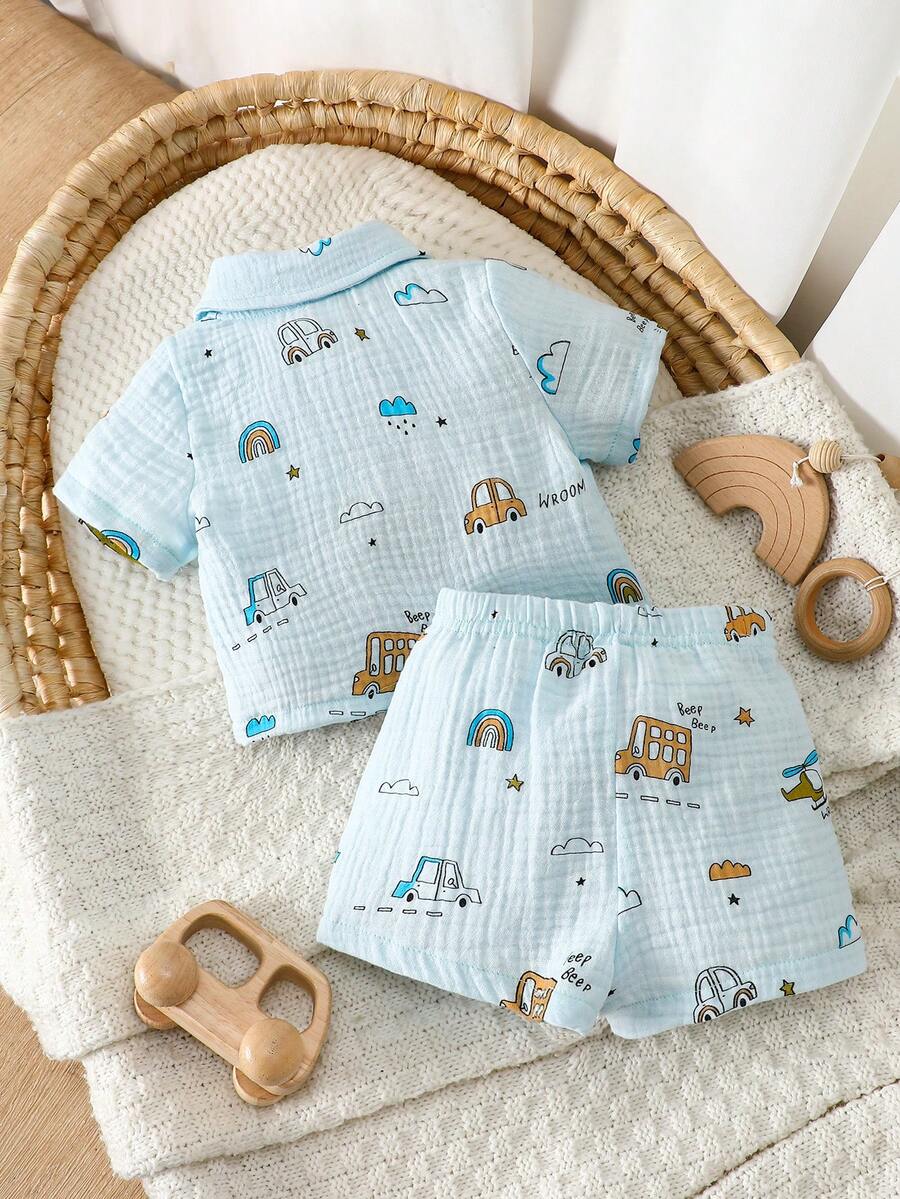 2PCS Baby Boy Gentleman Style Shirt and Shorts Set for Stylish Summer Daily Wear