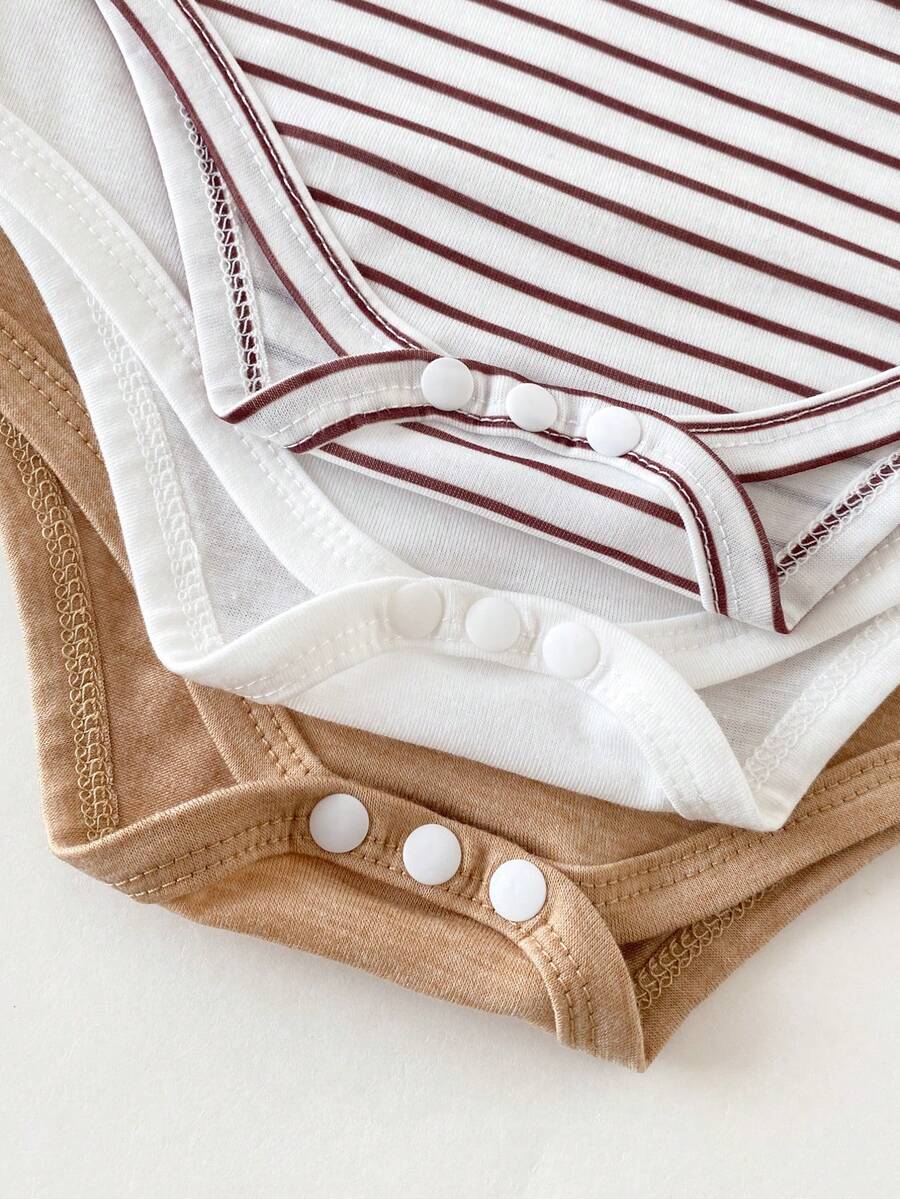 3PCS Baby Bear Embroidered Short Sleeve Snap Romper Set for Summer Daily Wear