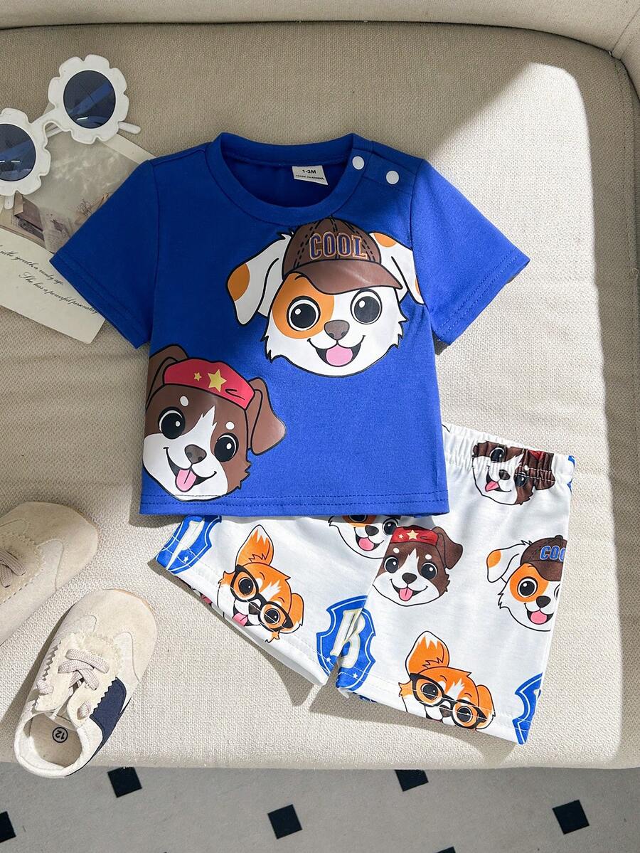Newborn Boy & Girl Summer Knit Outfit -Cute Cartoon Bear Striped Shirt & Shorts Set