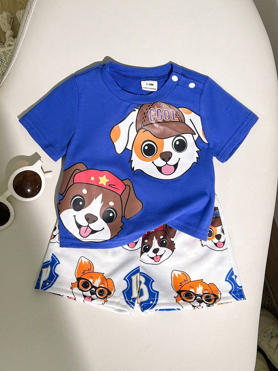 Newborn Boy & Girl Summer Knit Outfit -Cute Cartoon Bear Striped Shirt & Shorts Set