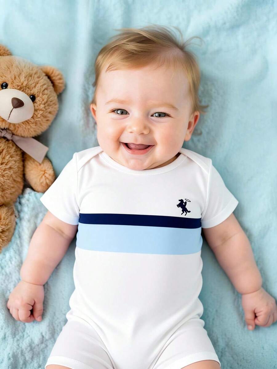Cute Bear Pattern Baby Boys Romper Casual Holiday Summer Wear