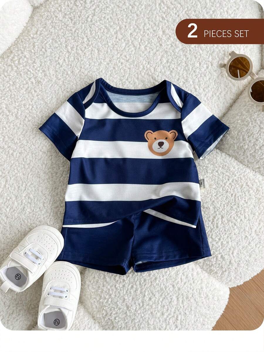 2PCS Baby Letter Knit Top and Shorts Set for Casual Daily Wear and Playtime