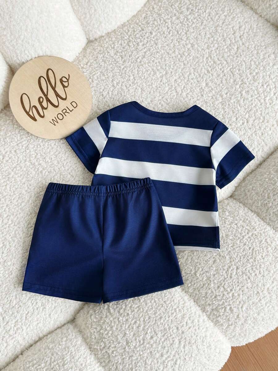 Colorful Striped Knit Top and Shorts Outfit Set for Cute Summer Daily Wear