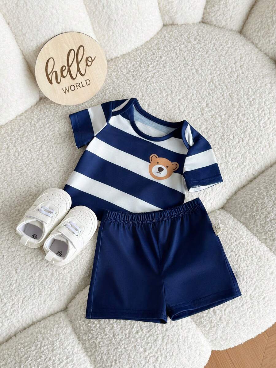 Colorful Striped Knit Top and Shorts Outfit Set for Cute Summer Daily Wear