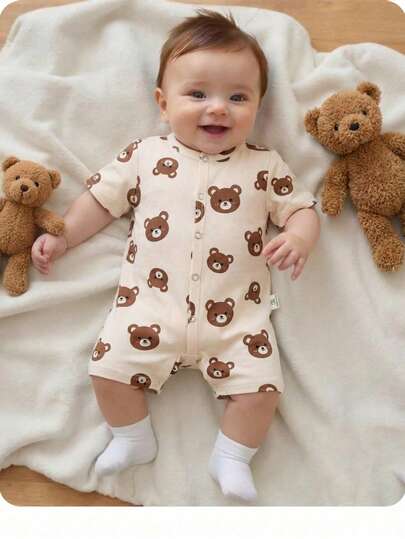 Cartoon Pattern Knit Romper for Cute Casual Baby Boy Daily Wear