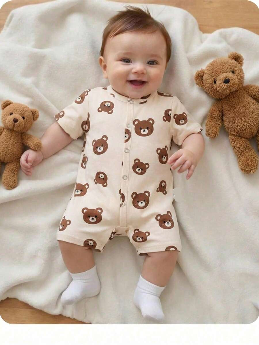 Cartoon Pattern Knit Romper for Cute Casual Baby Boy Daily Wear
