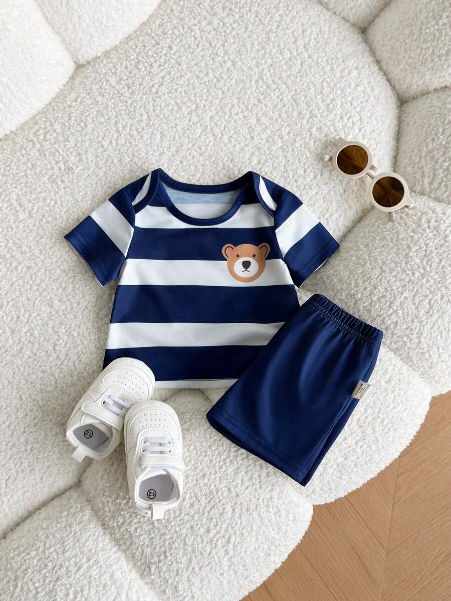 2PCS Baby Letter Knit Top and Shorts Set for Casual Daily Wear and Playtime