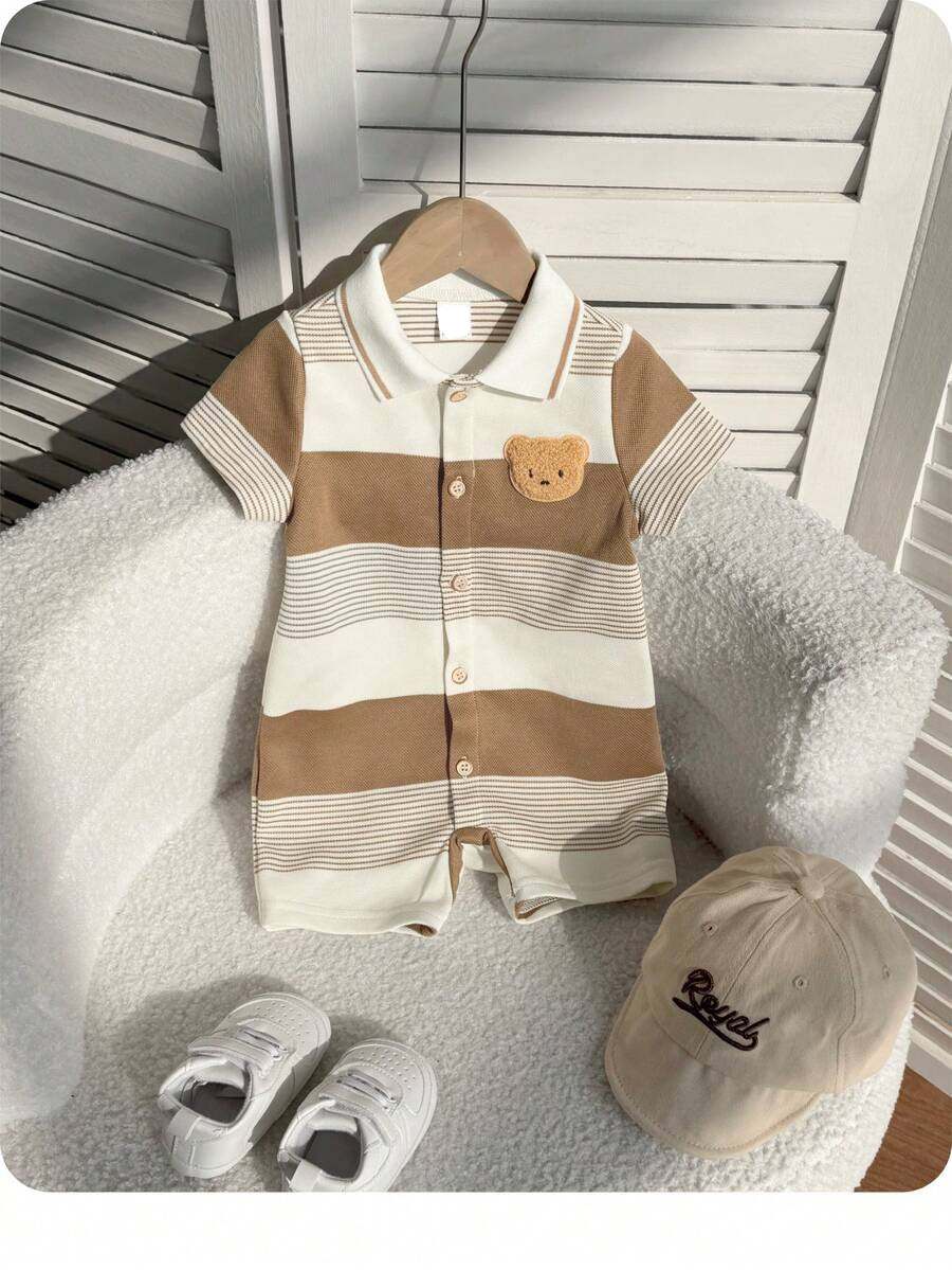 Baby Boy Plaid Short Sleeve Romper Formal Summer Outfit for Birthday Party Christening and Special Occasions