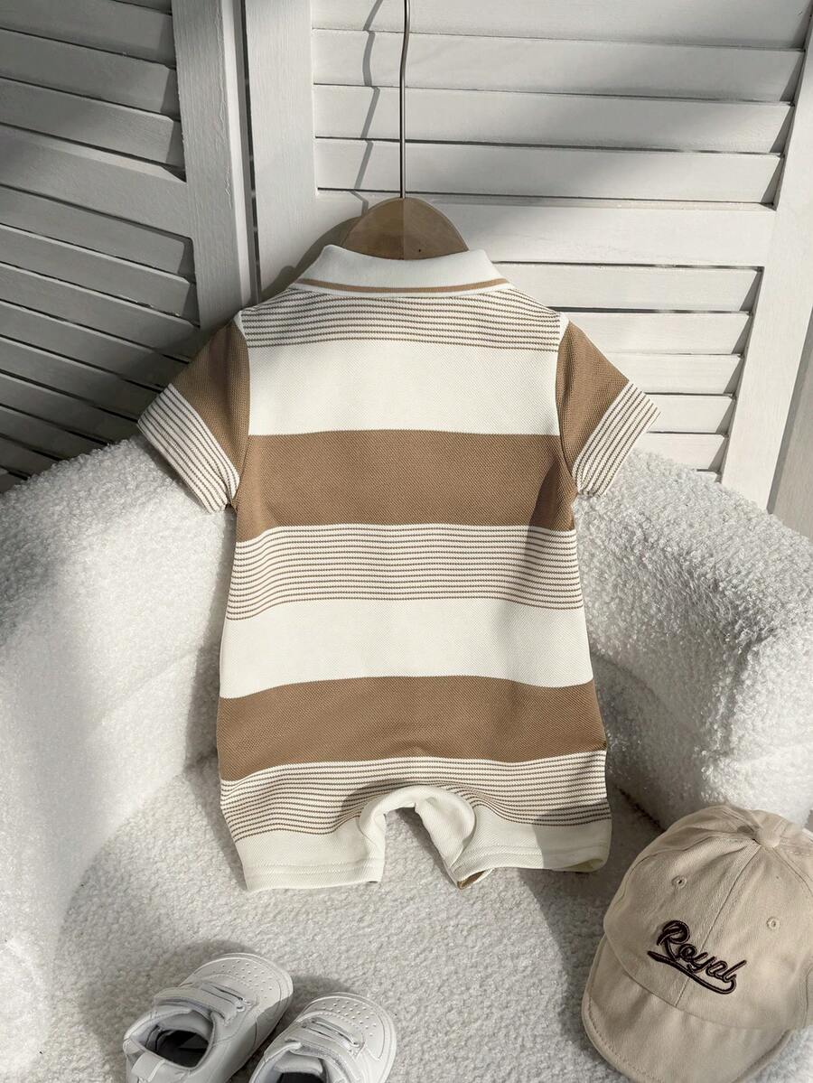 Baby Boy Plaid Short Sleeve Romper Formal Summer Outfit for Birthday Party Christening and Special Occasions