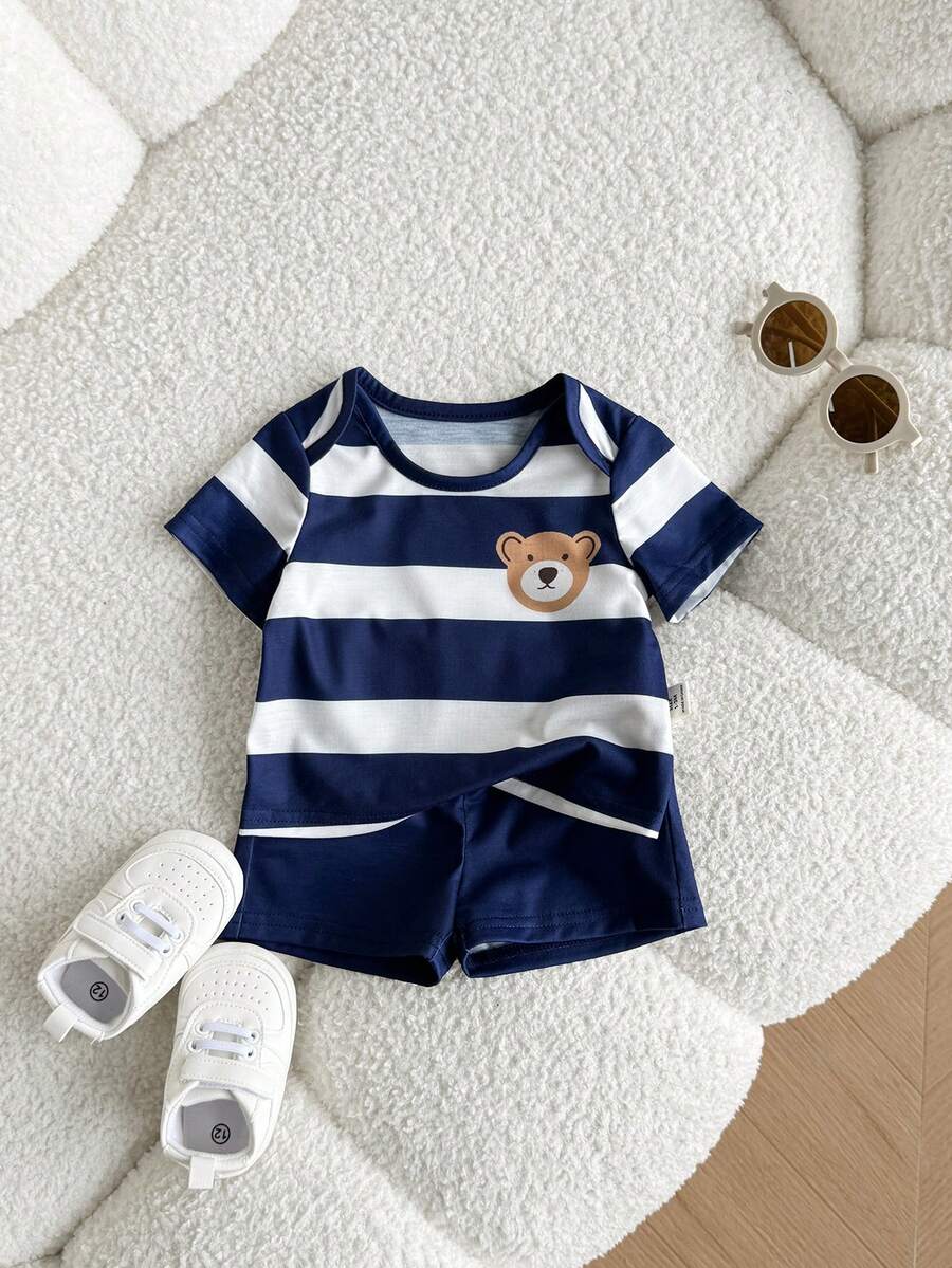 Colorful Striped Knit Top and Shorts Outfit Set for Cute Summer Daily Wear
