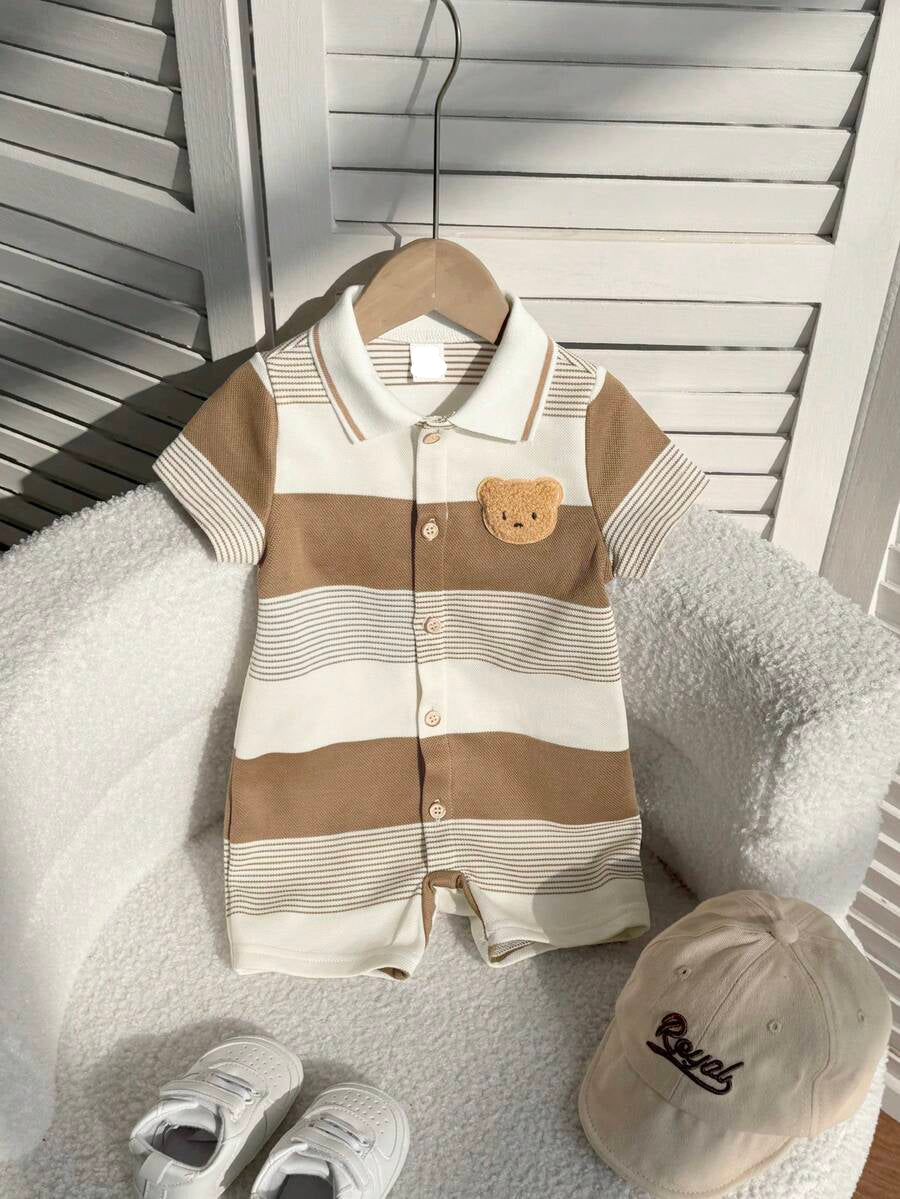 Baby Boy Plaid Short Sleeve Romper Formal Summer Outfit for Birthday Party Christening and Special Occasions