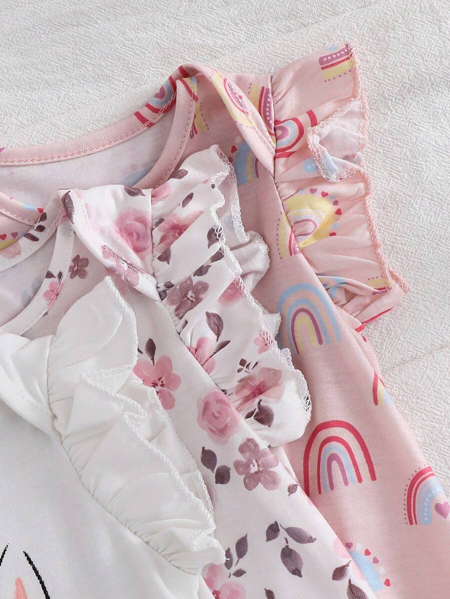 Newborn Soft Knit Summer Romper Set - 3pcs Cute Cartoon Graphic Outfits