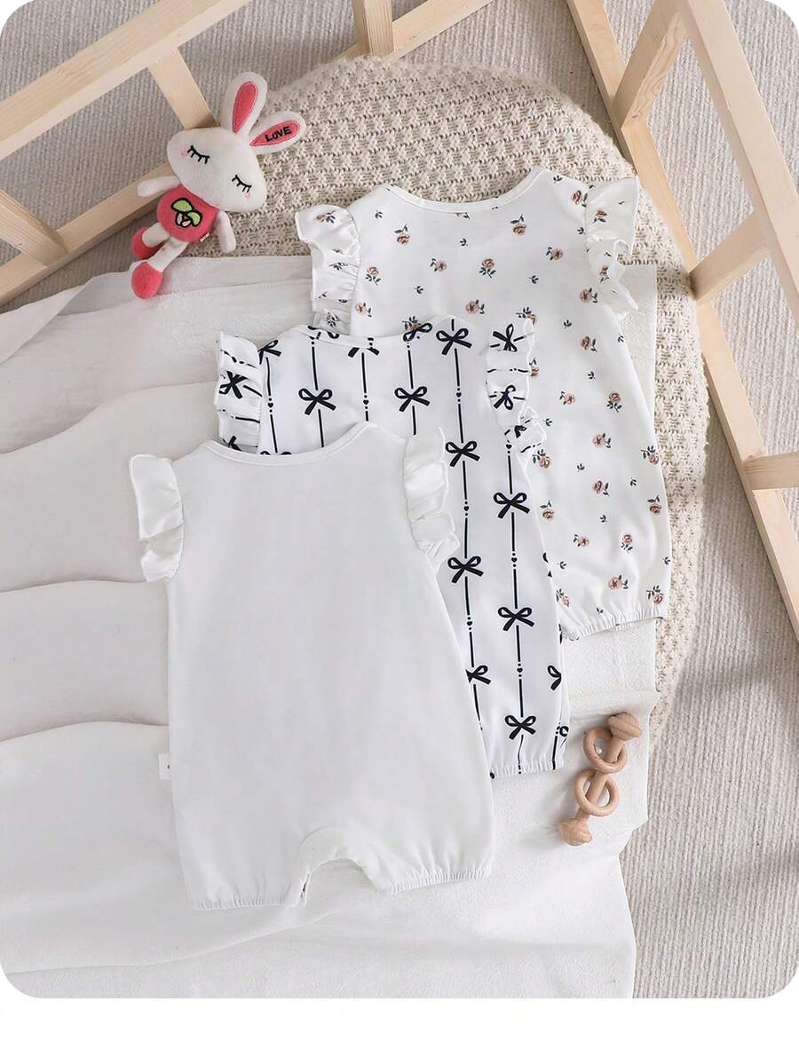 Newborn Soft Knit Summer Romper Set - 3pcs Cute Cartoon Graphic Outfits