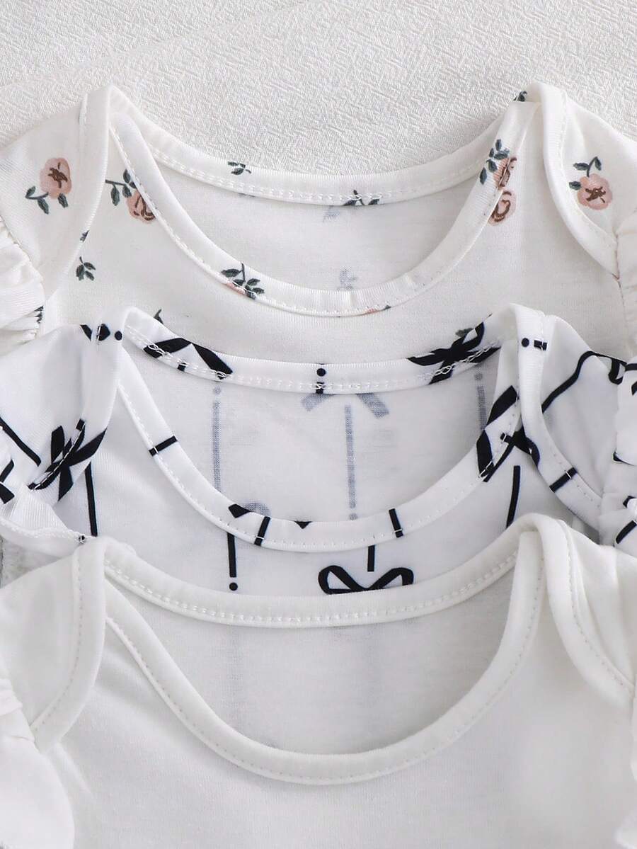 Newborn Soft Knit Summer Romper Set - 3pcs Cute Cartoon Graphic Outfits