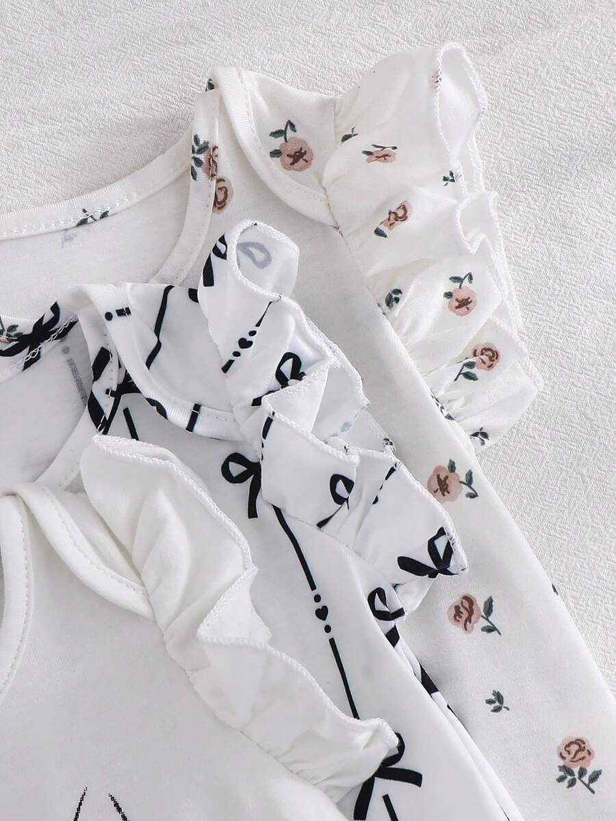 Newborn Soft Knit Summer Romper Set - 3pcs Cute Cartoon Graphic Outfits