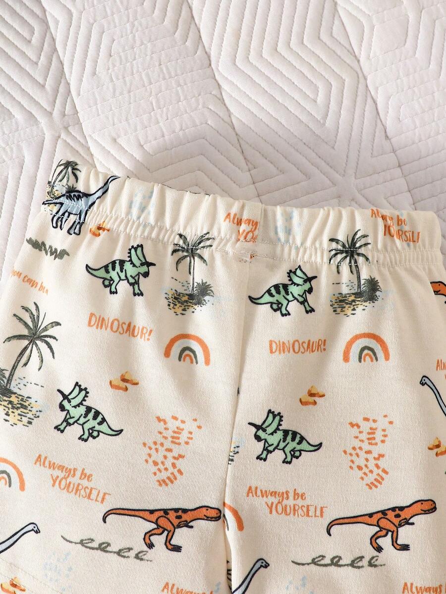 2PCS Baby Boy Coconut Tree Top and Dinosaur Shorts Set for Cute Summer Daily Wear