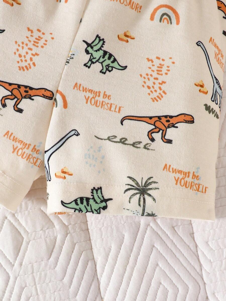 2PCS Baby Boy Coconut Tree Top and Dinosaur Shorts Set for Cute Summer Daily Wear