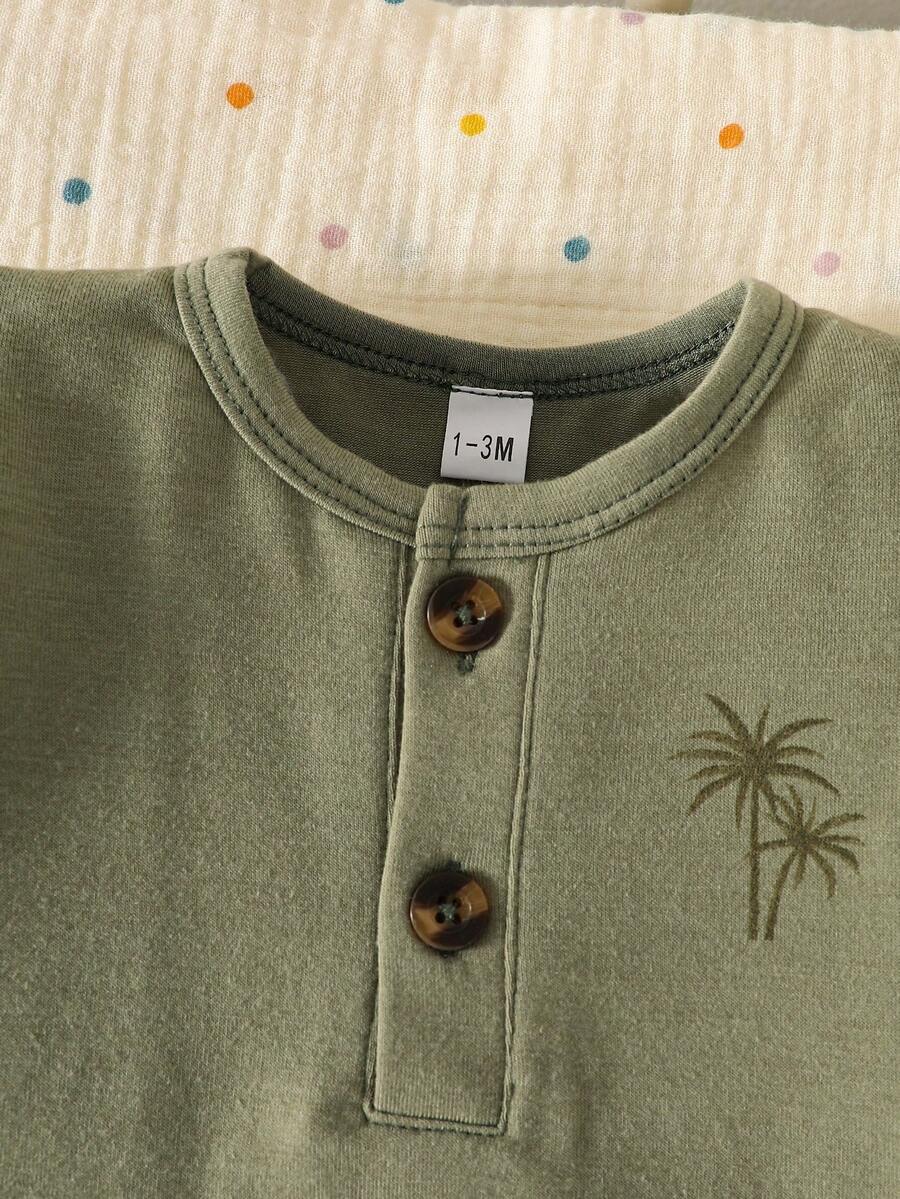 2PCS Baby Boy Coconut Tree Top and Dinosaur Shorts Set for Cute Summer Daily Wear