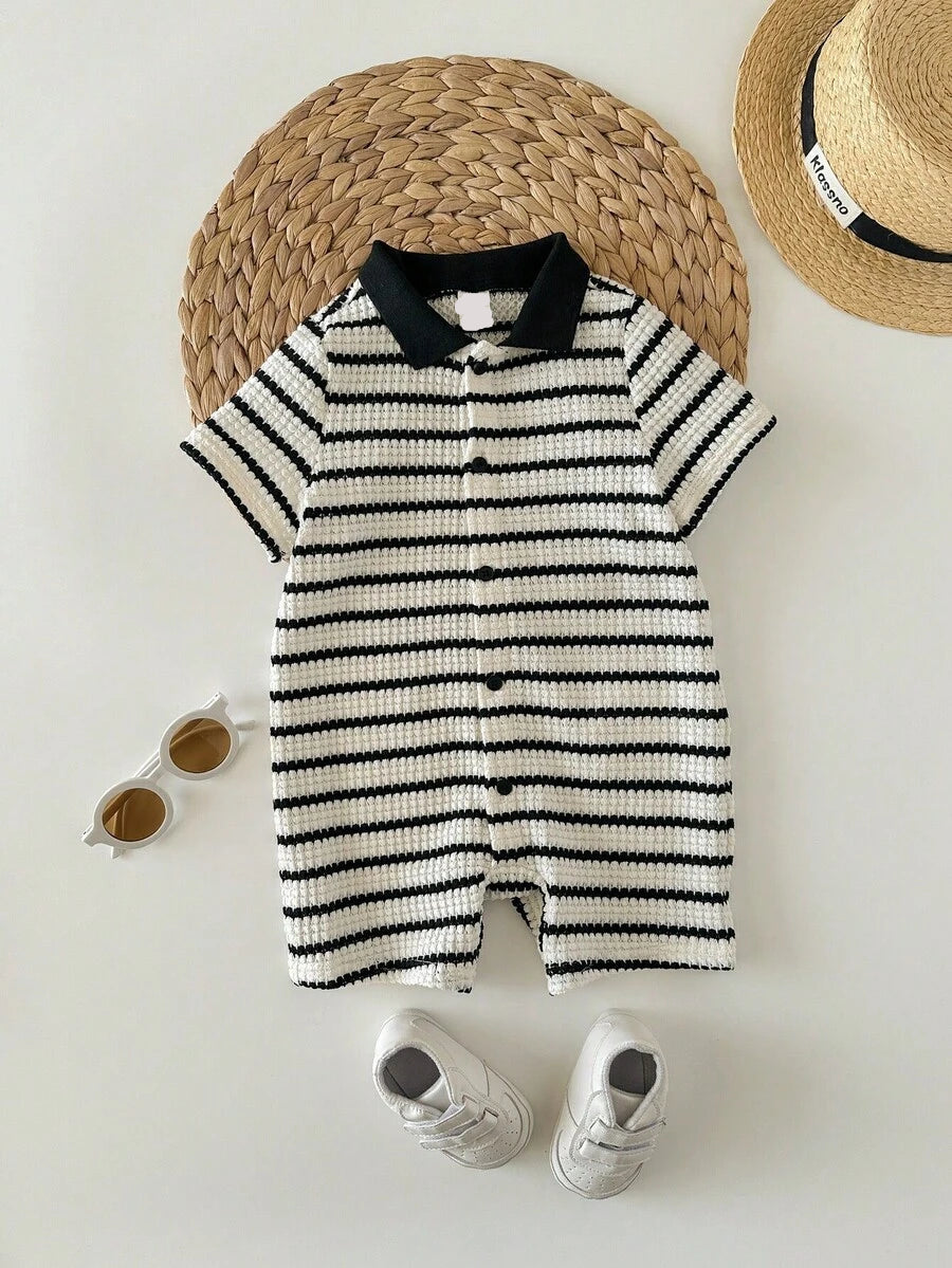 Baby Boy Plaid Short Sleeve Romper Formal Summer Outfit for Birthday Party Christening and Special Occasions
