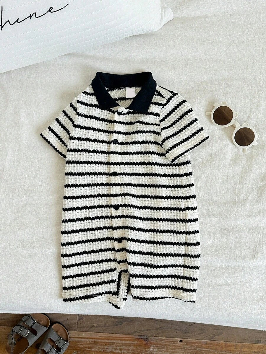 Baby Boy Plaid Short Sleeve Romper Formal Summer Outfit for Birthday Party Christening and Special Occasions