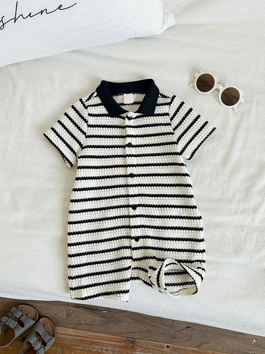 Baby Boy Plaid Short Sleeve Romper Formal Summer Outfit for Birthday Party Christening and Special Occasions