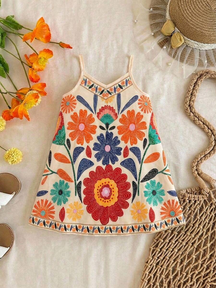 Toddler Girls Rainbow Stripe Sundress Loose Casual Beach Vacation Wear