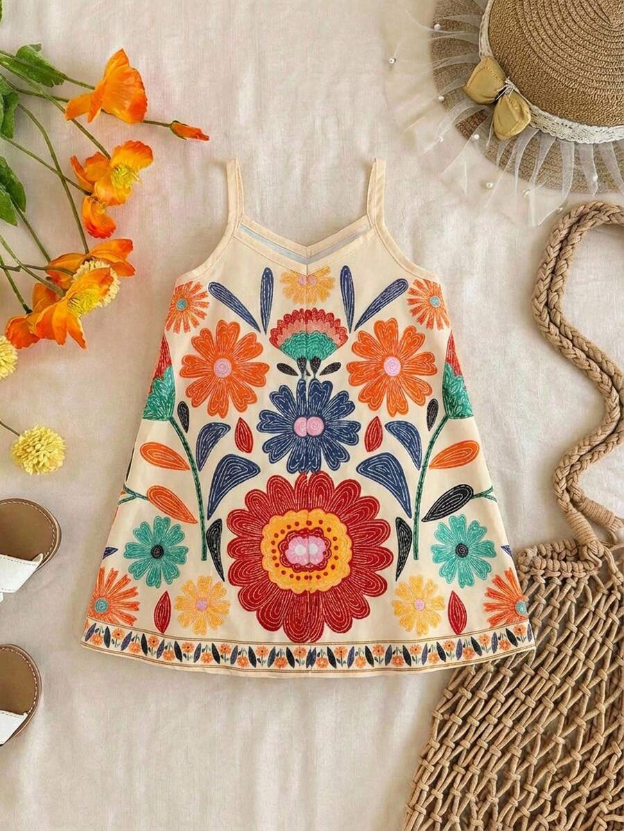 Toddler Girls Rainbow Stripe Sundress Loose Casual Beach Vacation Wear