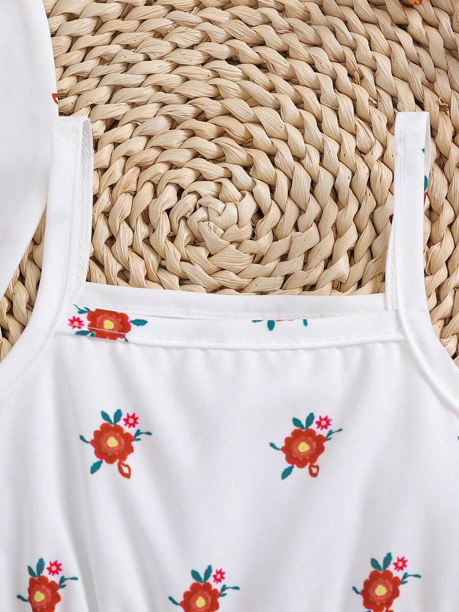 2pcs Baby Girl Floral Print Dress and Hat Set for Spring and Summer Wear