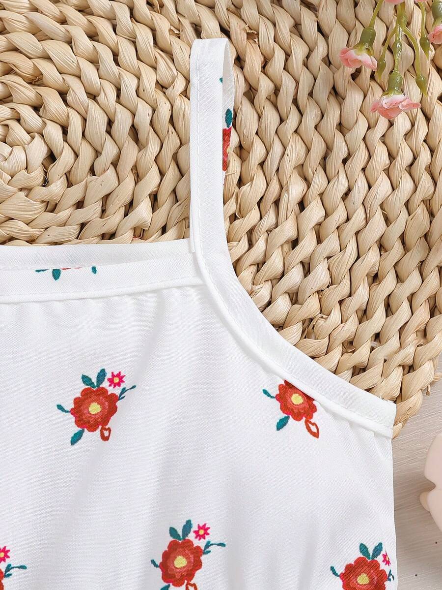2pcs Baby Girl Floral Print Dress and Hat Set for Spring and Summer Wear