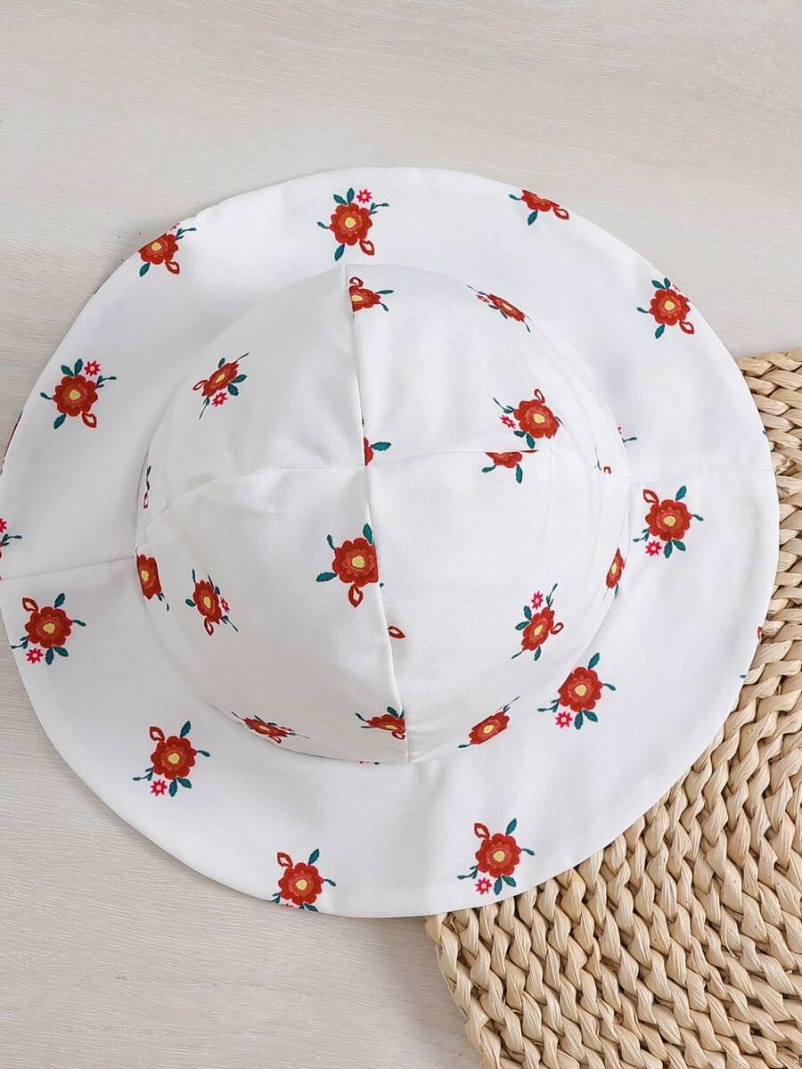 2pcs Baby Girl Floral Print Dress and Hat Set for Spring and Summer Wear