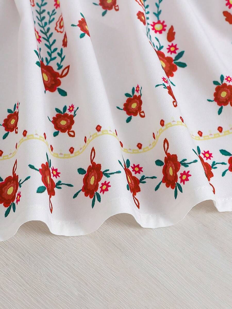 2pcs Baby Girl Floral Print Dress and Hat Set for Spring and Summer Wear