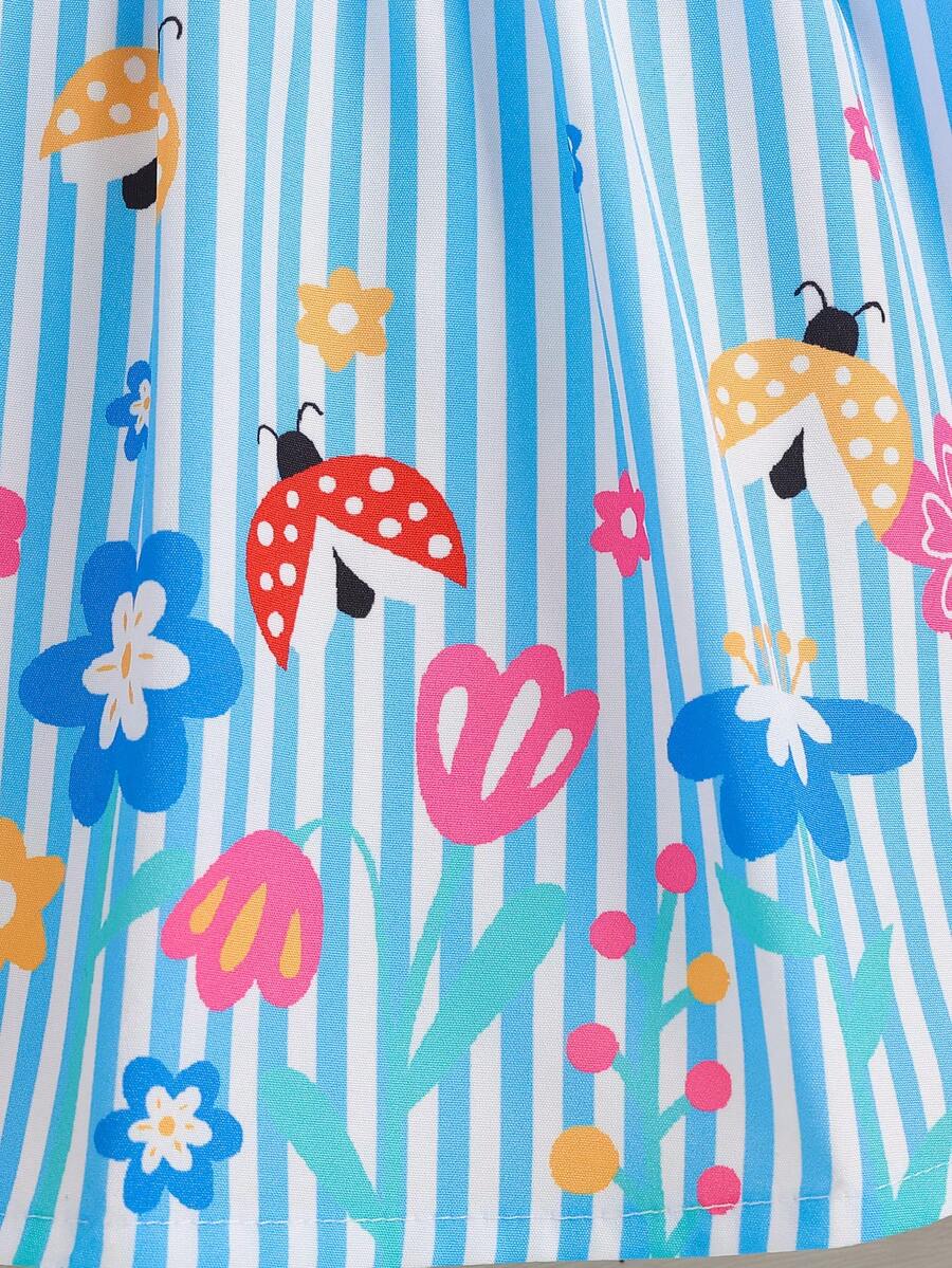 2pcs Baby Girl Floral Print Dress and Hat Set for Spring and Summer Wear