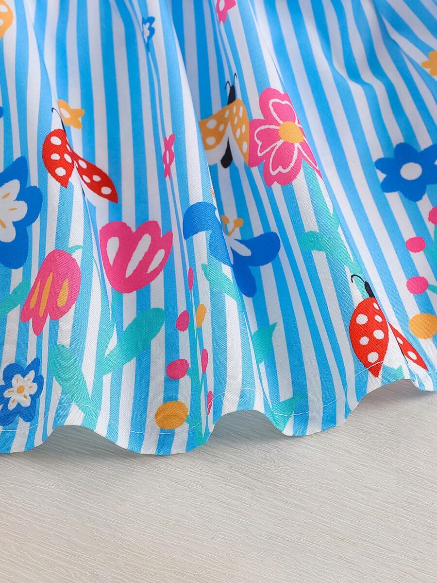 2pcs Baby Girl Floral Print Dress and Hat Set for Spring and Summer Wear