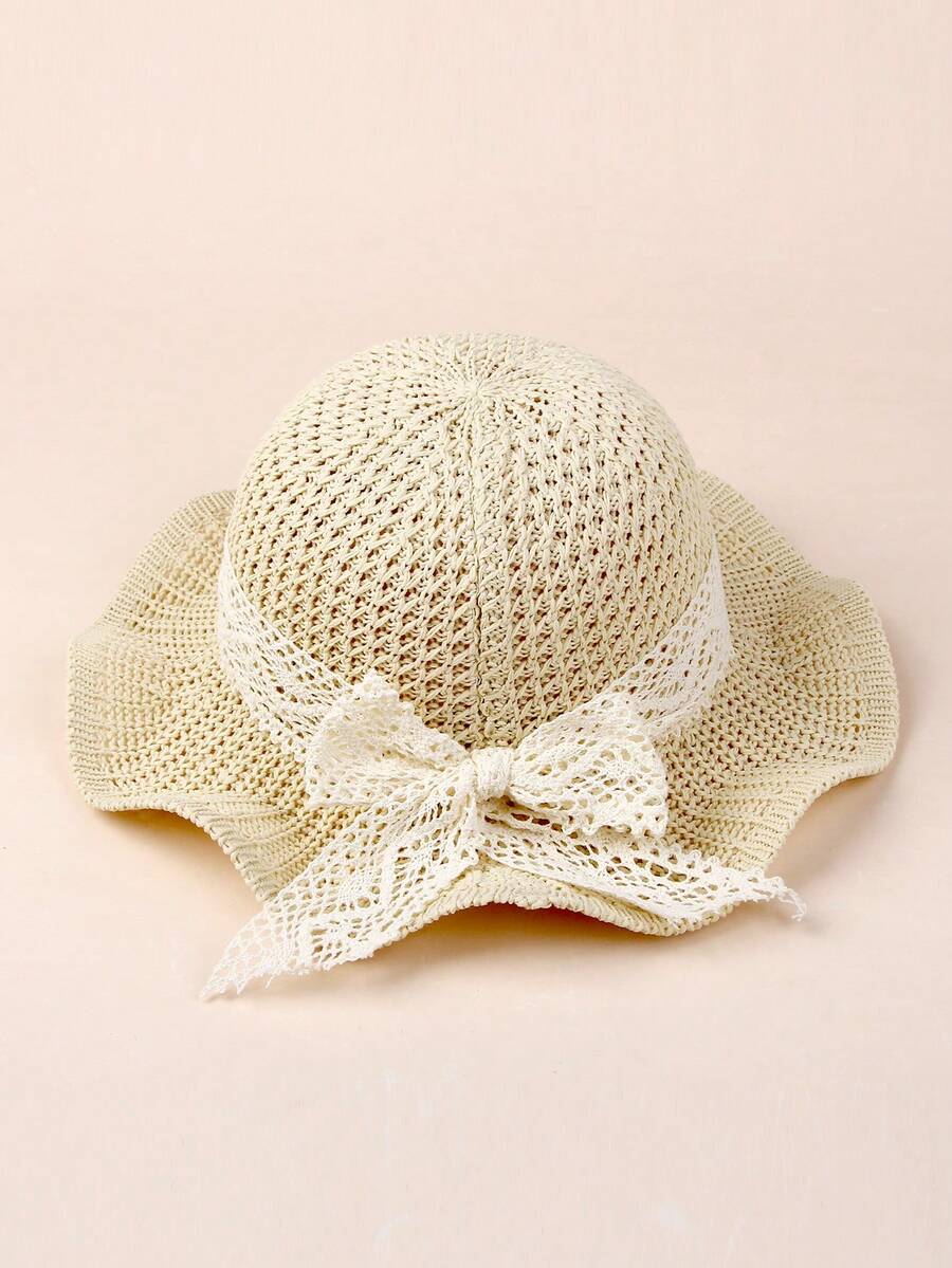 1pc Large Brim Lace Bow Sun Hat for Kids Outdoor Wear