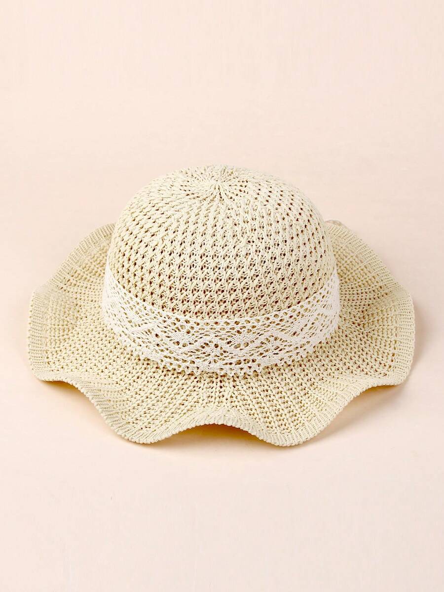 1pc Large Brim Lace Bow Sun Hat for Kids Outdoor Wear