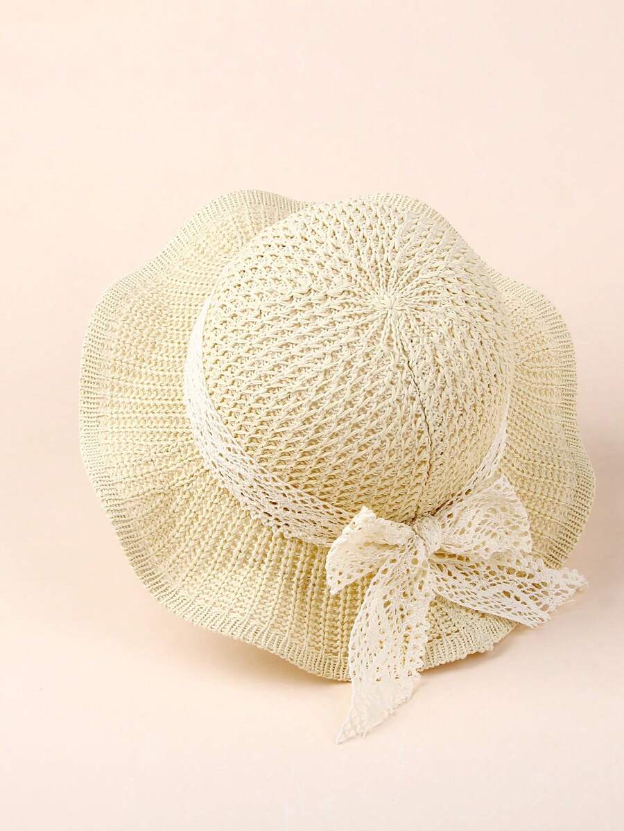 1pc Large Brim Lace Bow Sun Hat for Kids Outdoor Wear
