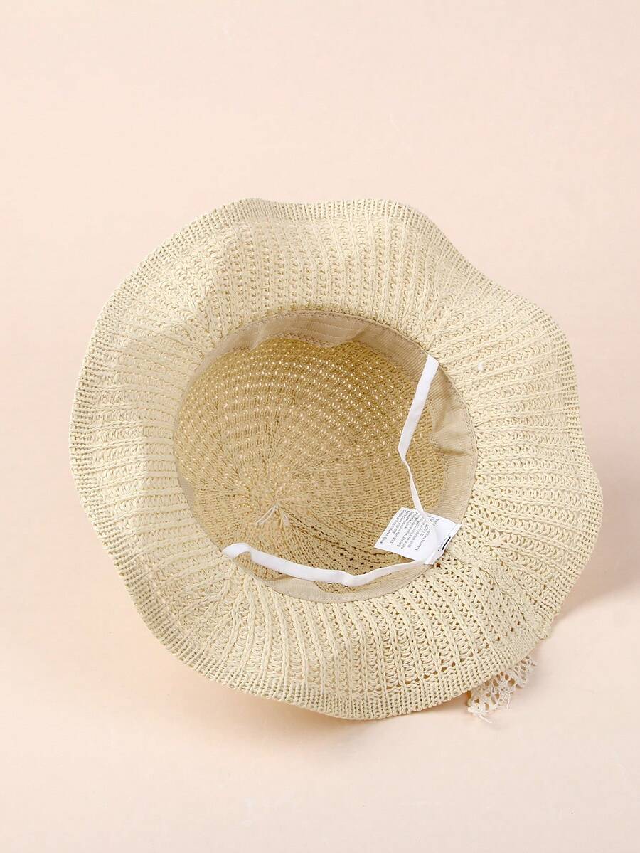 1pc Large Brim Lace Bow Sun Hat for Kids Outdoor Wear