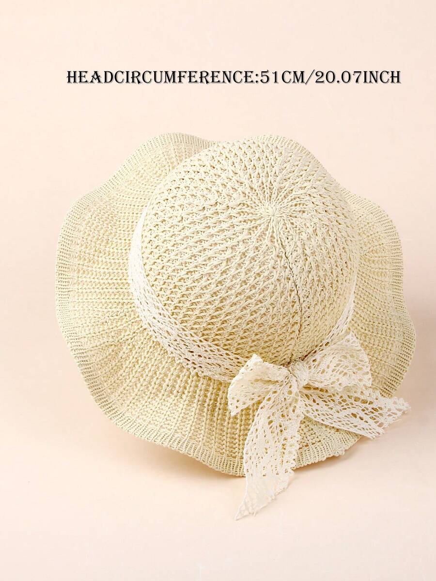 1pc Large Brim Lace Bow Sun Hat for Kids Outdoor Wear