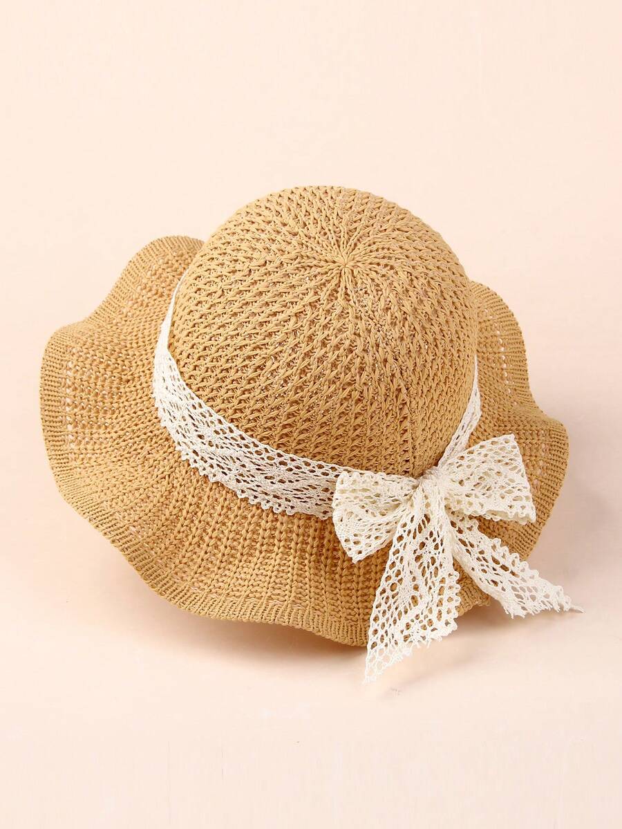 1pc Large Brim Lace Bow Sun Hat for Kids Outdoor Wear