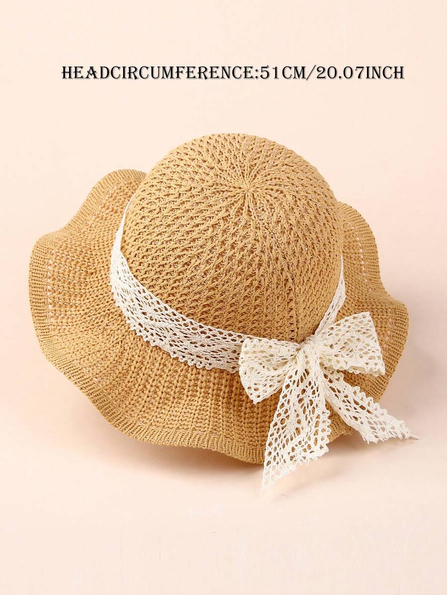 1pc Large Brim Lace Bow Sun Hat for Kids Outdoor Wear