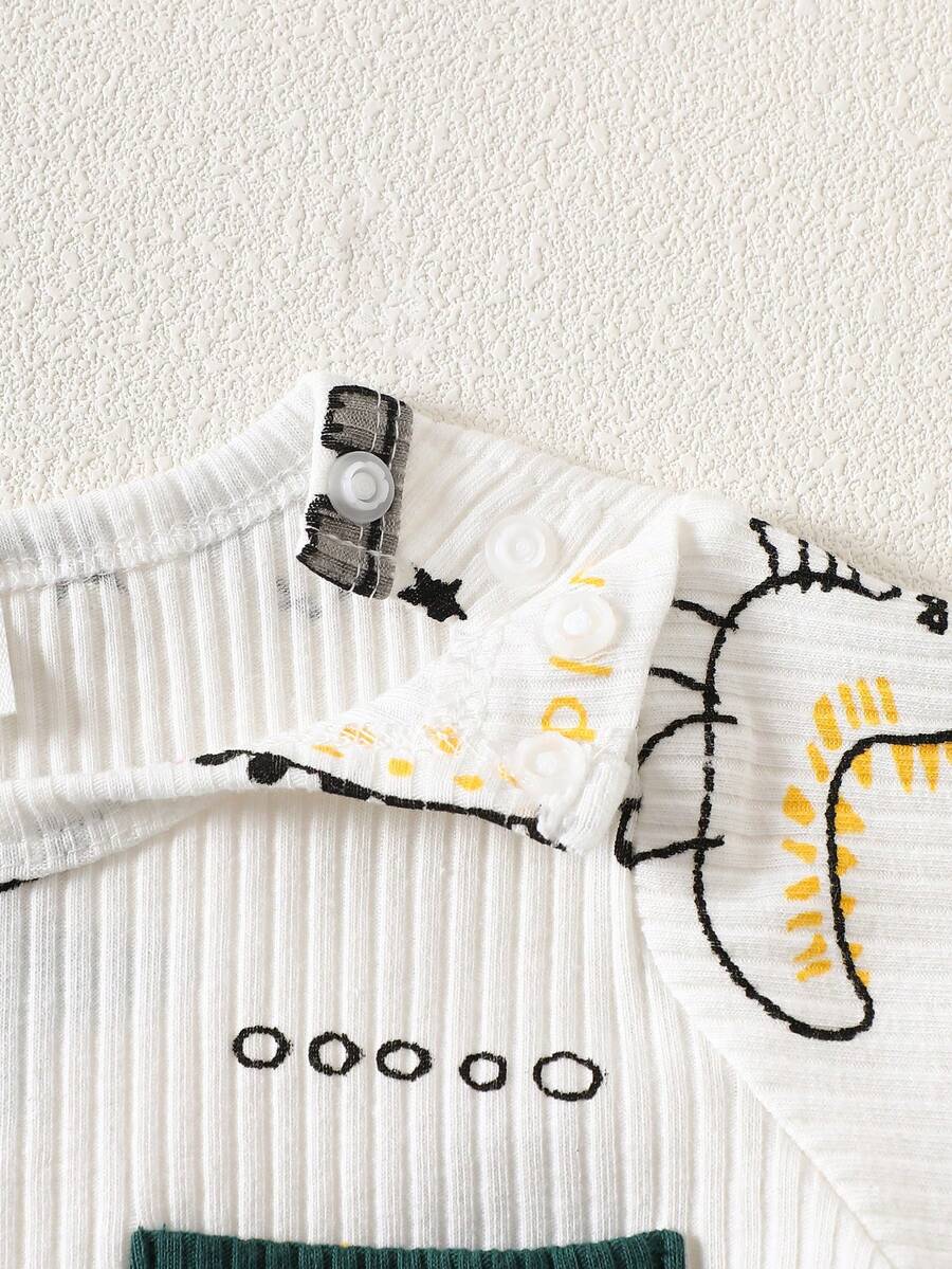 2PCS Baby Boy Dinosaur Print Top and Green Pants Set for Cute Casual Daily Wear