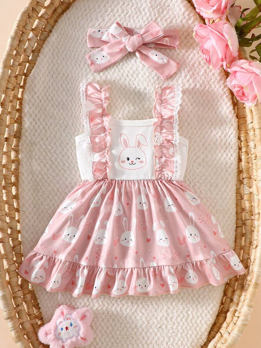 2PCS Baby Strawberry Plaid Dress and Bow Headband Set for Cute Spring and Summer Outings