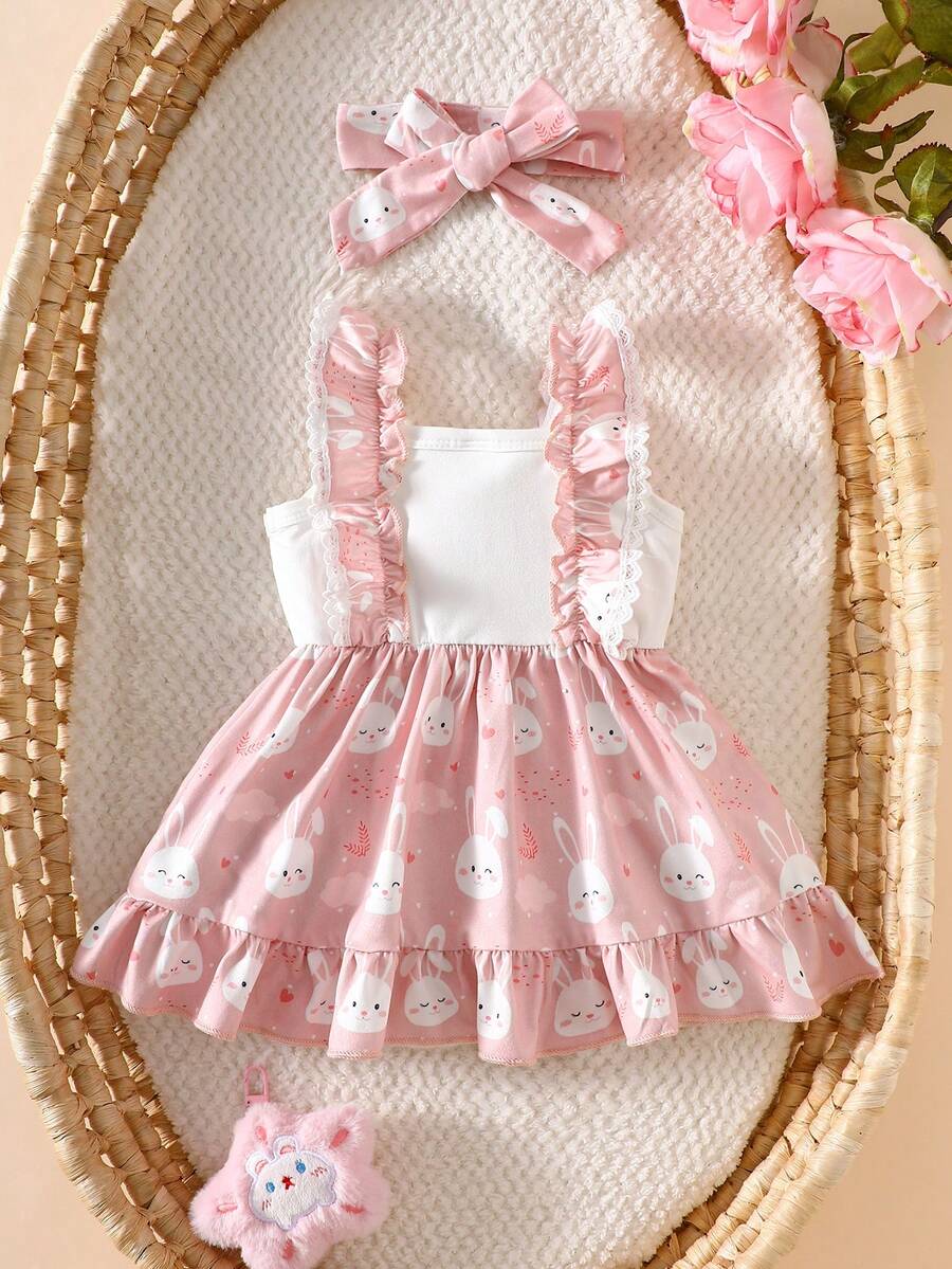 2PCS Baby Strawberry Plaid Dress and Bow Headband Set for Cute Spring and Summer Outings