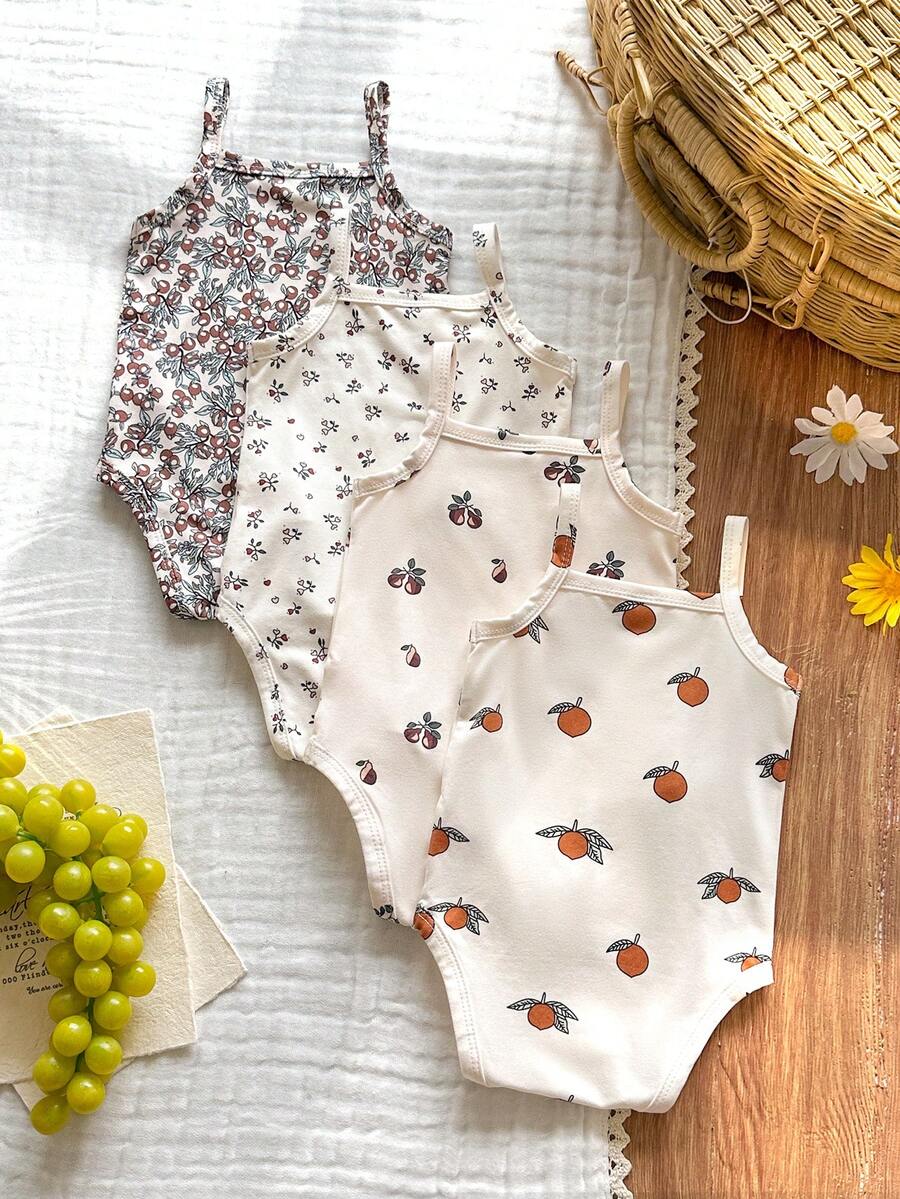 Baby Girl Ditsy Floral Rompers - Countryside Vintage Style 4 Piece Set