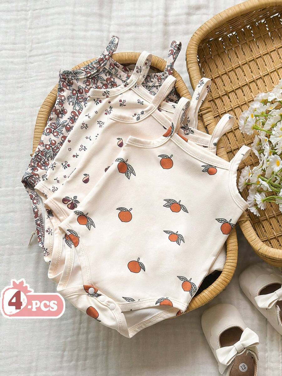 Baby Girl Ditsy Floral Rompers - Countryside Vintage Style 4 Piece Set