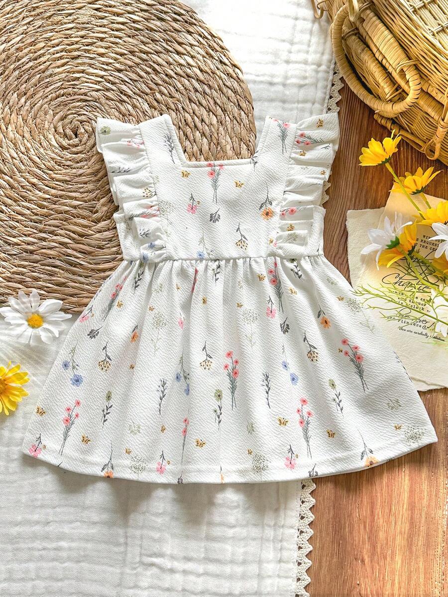 Baby Daisy Print Ruffled Hem Dress for Cute Summer Daily Wear