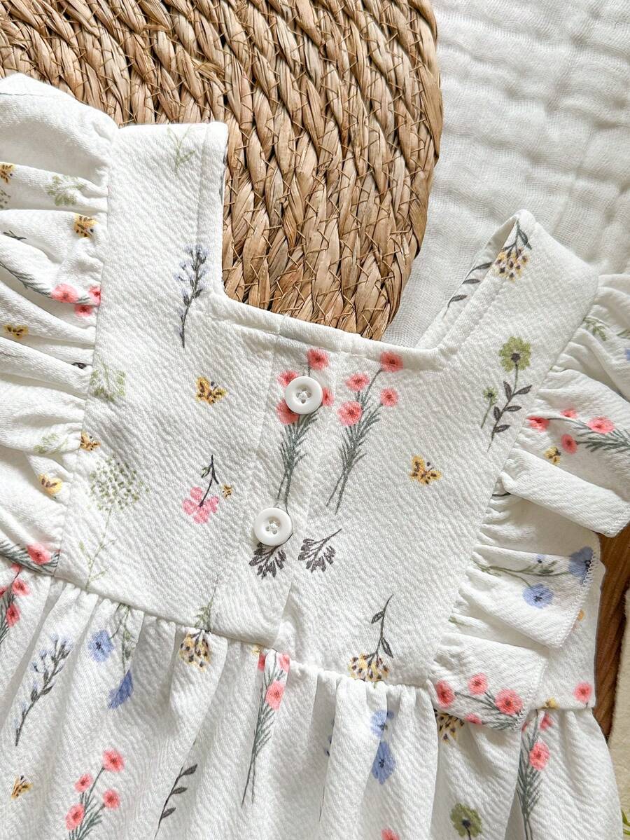 Baby Daisy Print Ruffled Hem Dress for Cute Summer Daily Wear